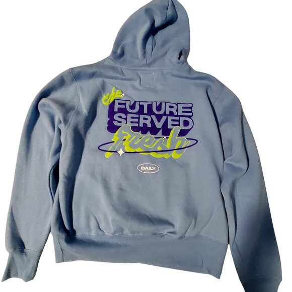 Poppi Light Blue Hooded Sweatshirt Womens Size L Cotton Blend Kangaroo Pocket - Picture 2 of 8